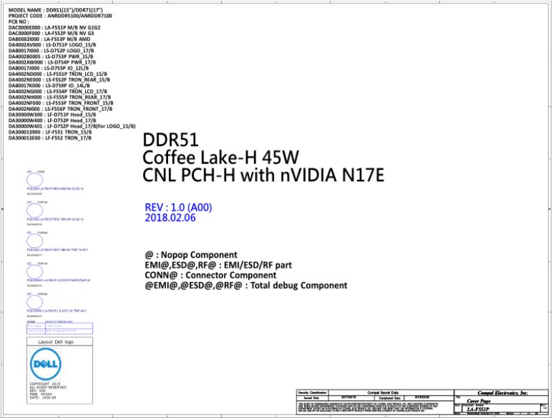 戴尔  Dell LA-F551P G1 G2 Alienware 15 R4 Alienware 17 R5 DDR51电路图