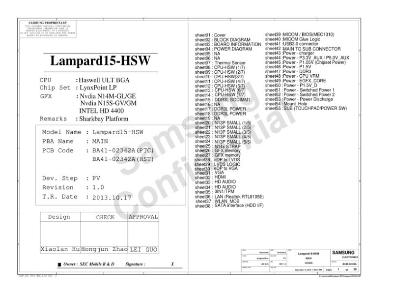 三星  Samsung LAMPARD-15HSW PR SCHEMATIC 1107BA41-02342A电路图