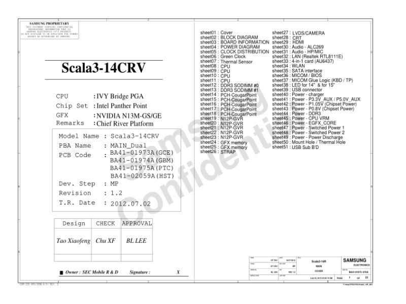 三星  Samsung SCALA3-14R PR1.2 ECO 1011电路图