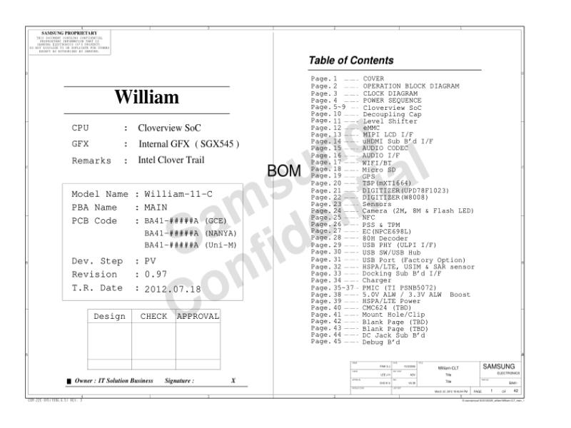 三星  Samsung WILLIAM MAIN V0.177 120719 bom updated电路图