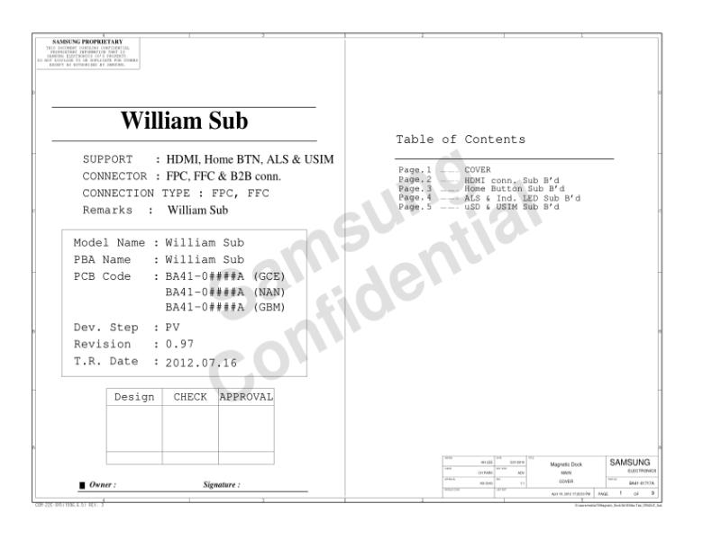 三星  Samsung WILLIAM SUB V0.28 120718 bom updated电路图