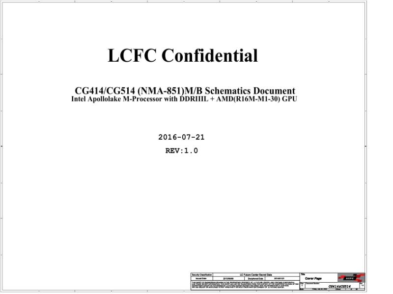 联想  Lenovo 310-14 15 IAP LCFC CG414 CG514 NM-A851 r1 0 SCH电路原理图
