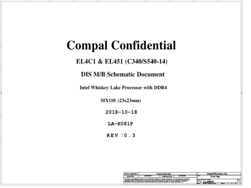 联想  Lenovo FLEX 14 Compal EL4C1 & EL451 C340 S540-14 LA-H081P Rev 0 3 SCH电路原理图