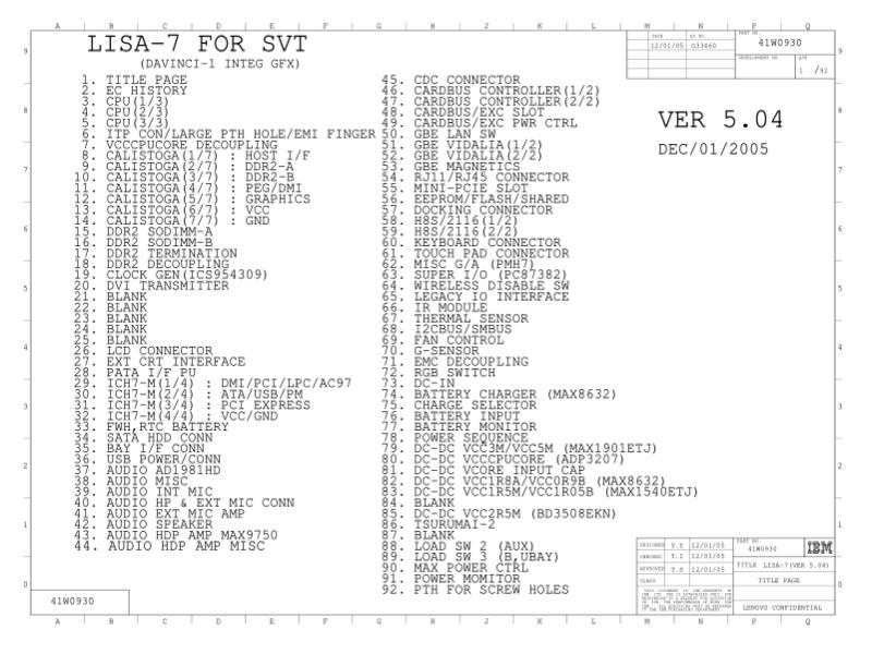 联想  Lenovo R60-GM LISA-7 41W0930 SCH电路原理图