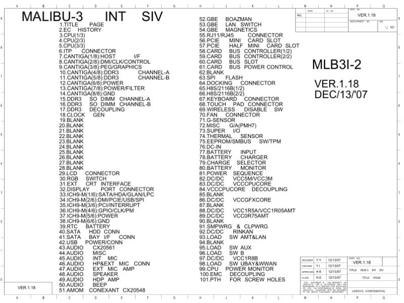 联想  Lenovo T400 mlb3 int siv 118 1213 SCH电路原理图