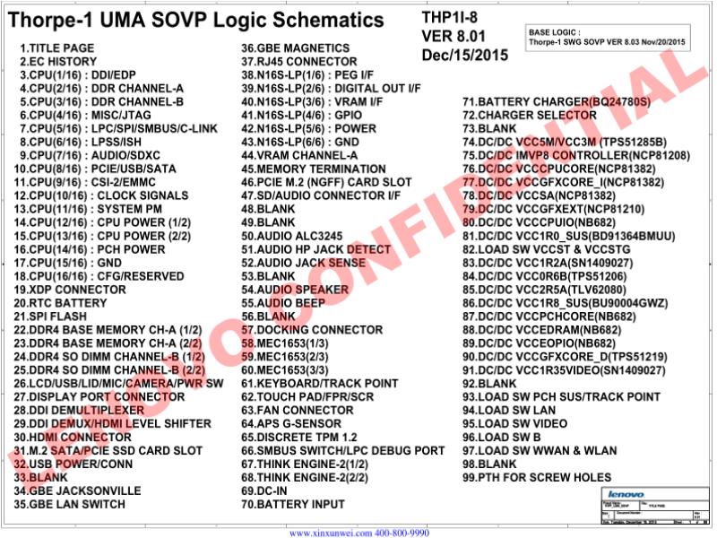 联想  Lenovo T460S thp1 uma sovp 801 1215 SCH电路原理图