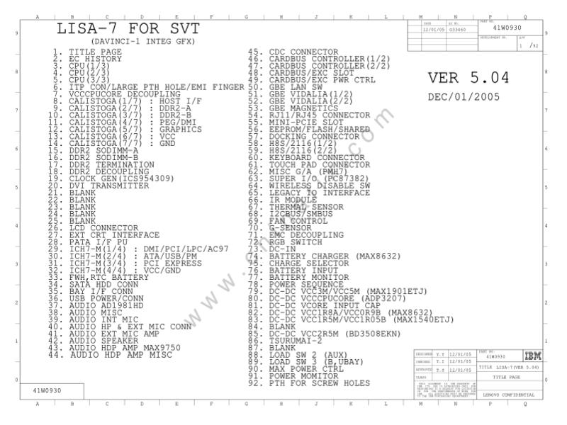 联想  Lenovo T60-GM LISA-7 41W0930 SCH电路原理图