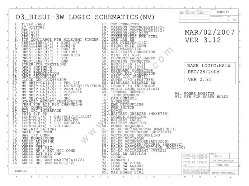联想  Lenovo T61 D3 HISUI-3W 42W9212 SCH电路原理图