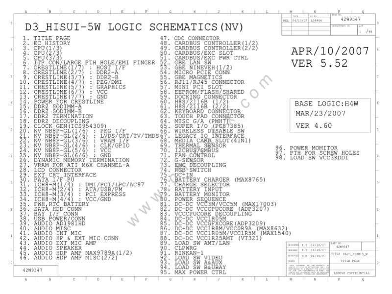 联想  Lenovo T61 D3 HISUI-5W 42W9347 SCH电路原理图