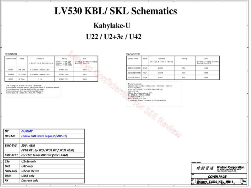 联想  Lenovo V130-15IKB 17807-3M UNICORN LV130 KBL MB 20171215 1000 SEE SCH电路原理图