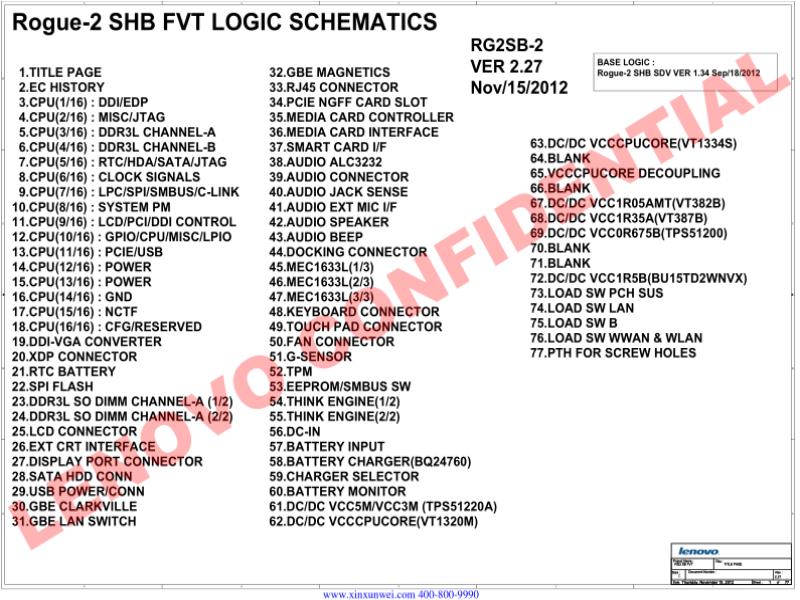 联想  Lenovo X240S VIUX1 Rogue-2 sb fvt 227 1115 SCH电路原理图