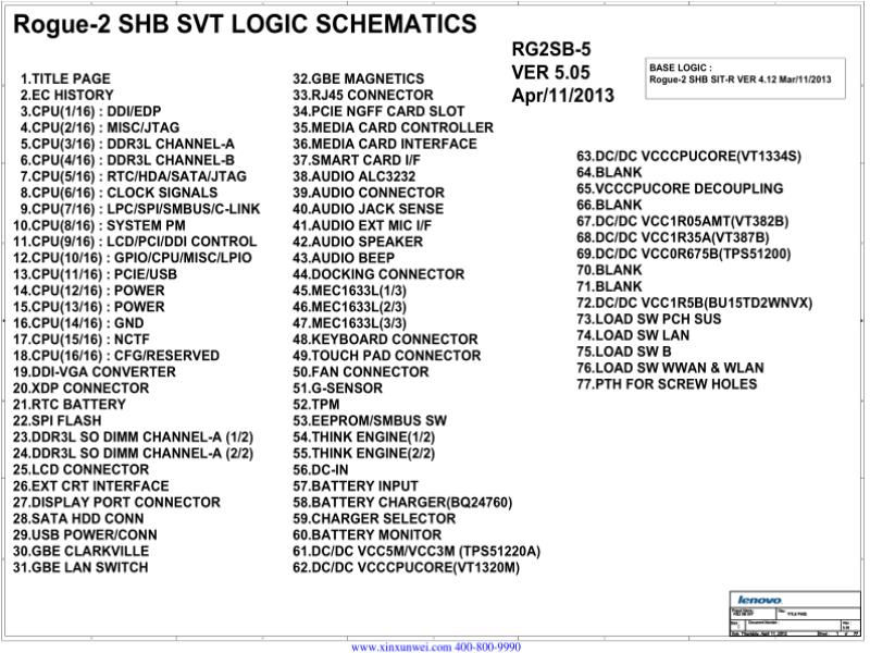 联想  Lenovo X240S VIUX1 Rogue-2 sb svt 505 0411 SCH电路原理图