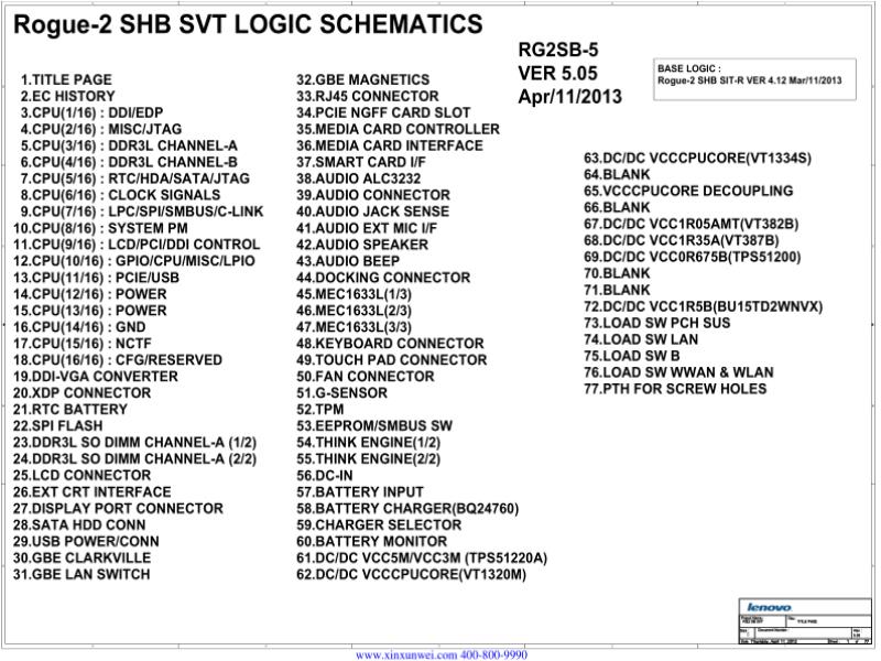 联想  Lenovo X240 VIUX2 Wolverine-1 sb svt 505 0411 SCH电路原理图