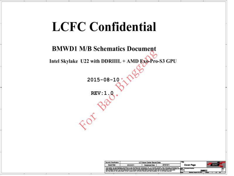 联想  Lenovo bmwd1 mb 20150810 SCH电路原理图